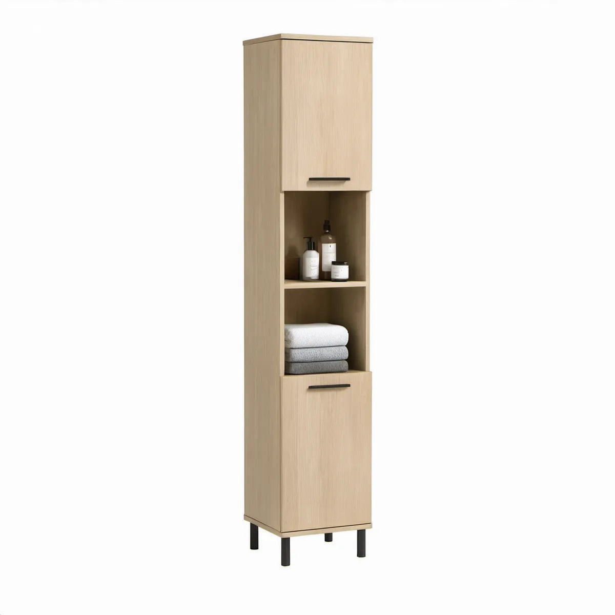 Højskab 40 x 35 x 180 cm i lys eg med sorte ben