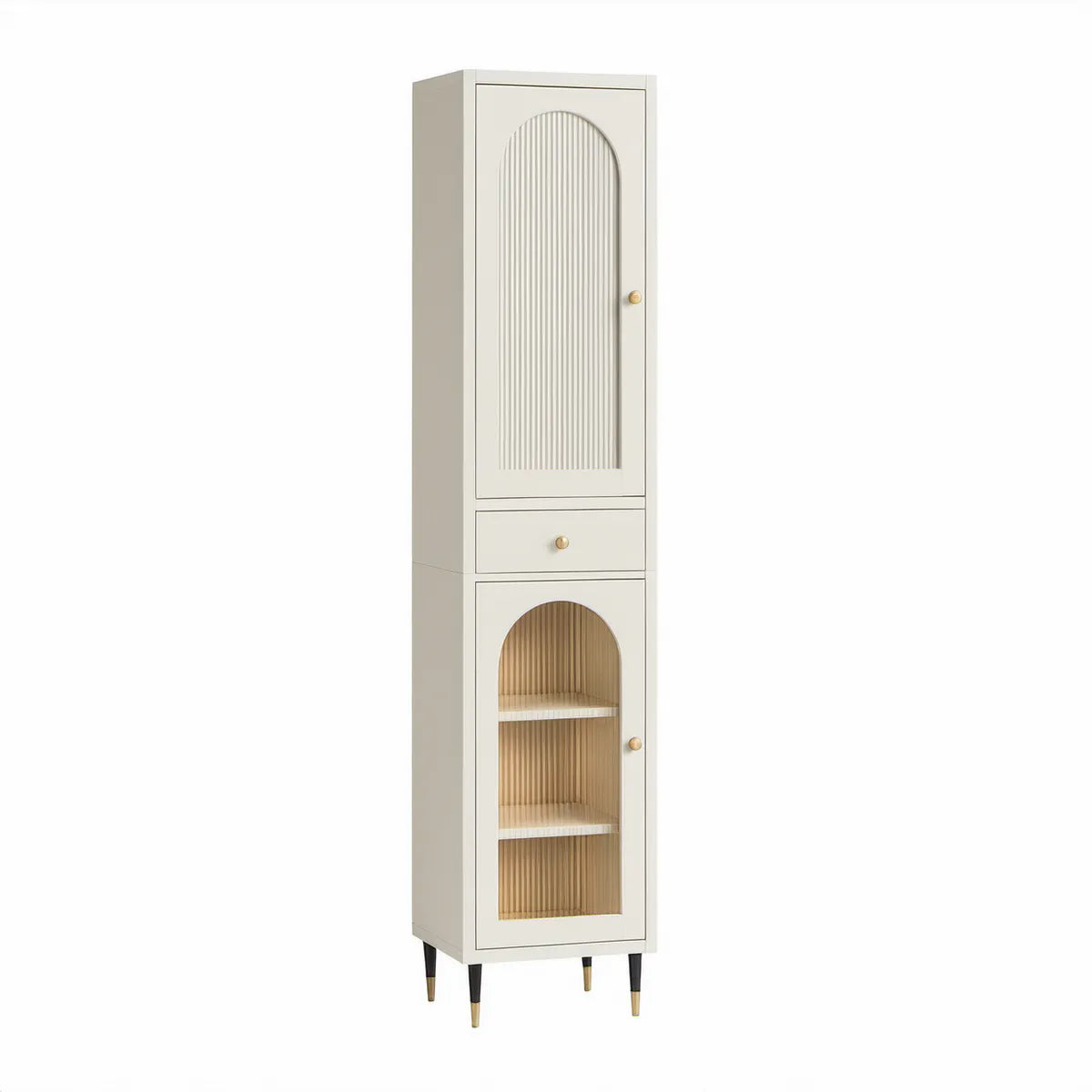 Højt vitrineskab med 2 låger, 1 skuffe og 2 hylder, 50 x 40 x 180 cm, creme