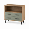 Skænk med 2 skuffer og åbent rum, 80 x 40 x 100 cm, eg/grøn/sort