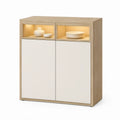 Skænk med LED-belysning, 100 x 40 x 110 cm, beige egetræslook og hvid