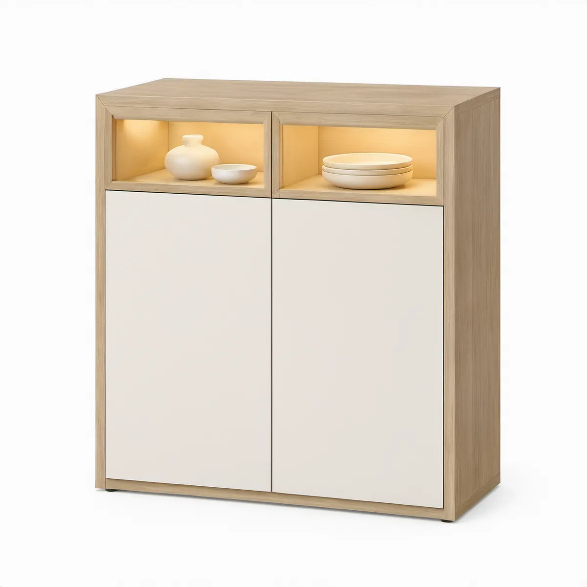 Skænk med LED-belysning, 100 x 40 x 110 cm, beige egetræslook og hvid
