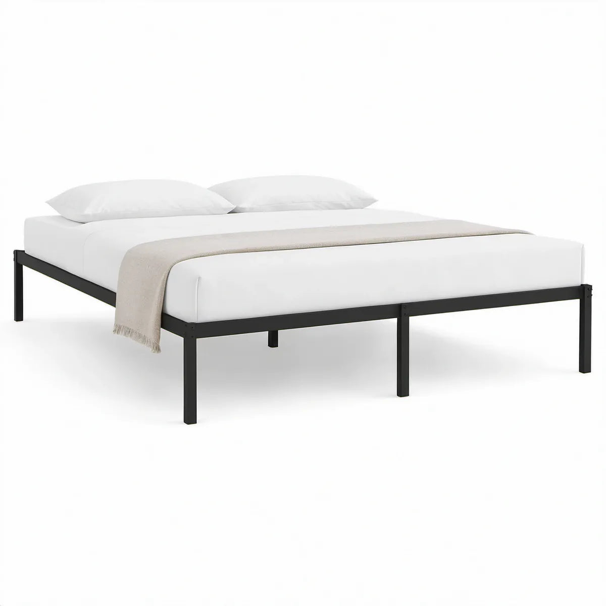 Sort stål sengeramme til 160 x 200 cm madras, 166 x 206 x 36 cm